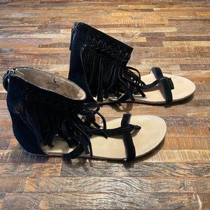 KOOLABURRA | Athena Black Suede Fringe Bootie Sandals l Size 8